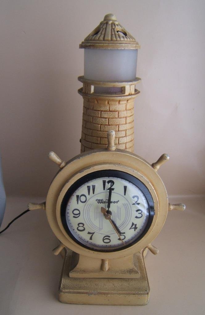 VINTAGE GIBRALTAR CO. JERSEY CITY, NJ SHIP'S WHEEL WINDSOR CLOCK LIGHTHOUSE