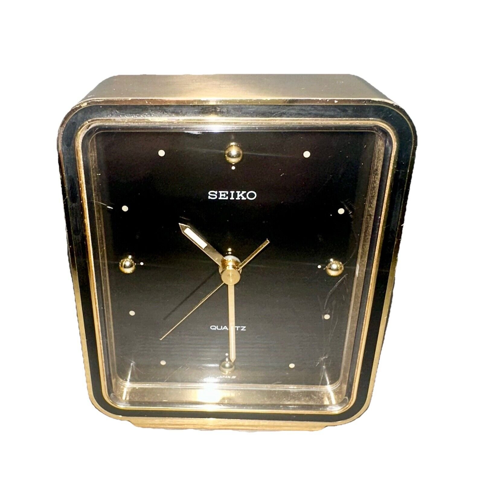 Vintage Gold Tone Black Seiko Quartz Desk Alarm Clock Japan Tested Works