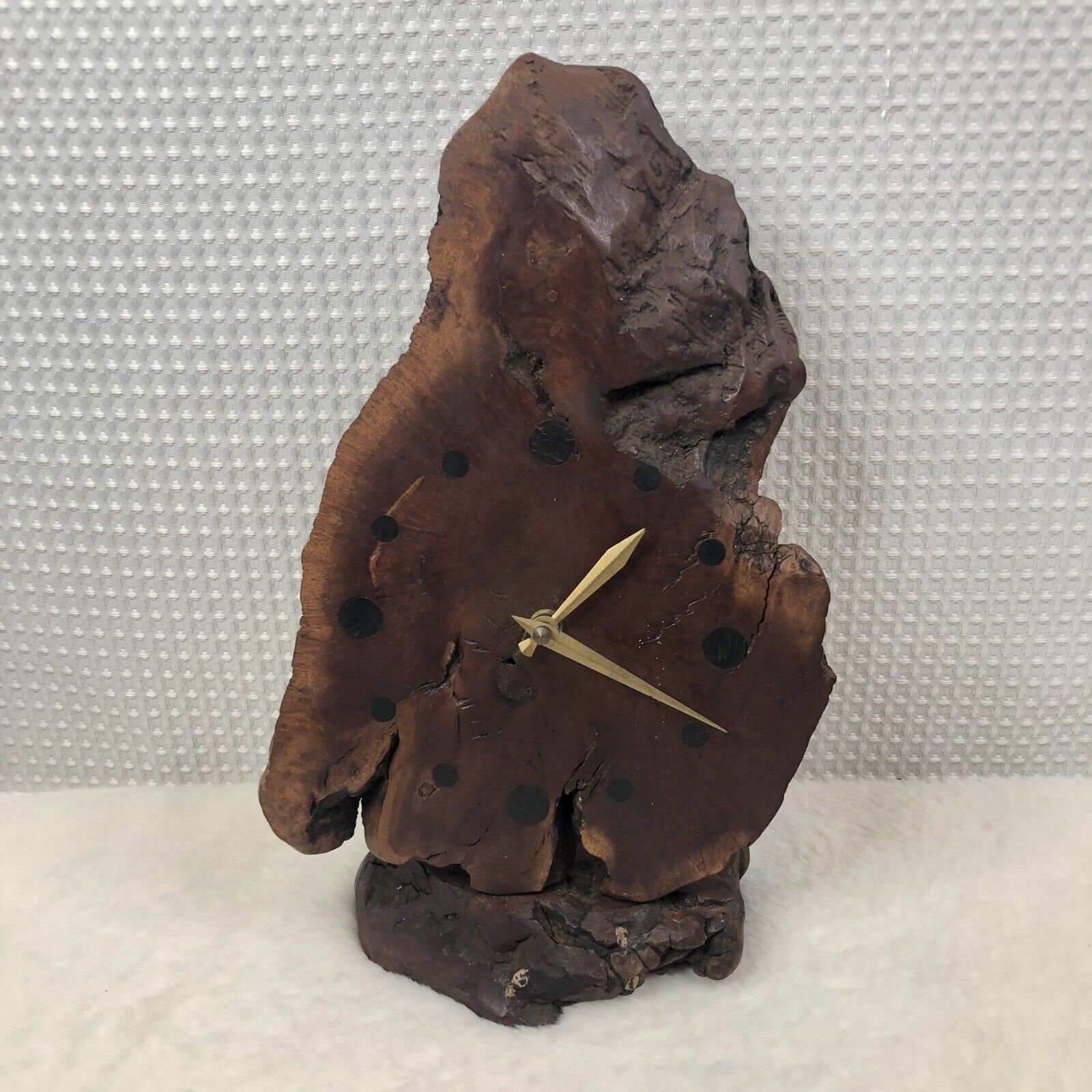 Vintage Handcrafted Natural Burl Wood Desk Clock