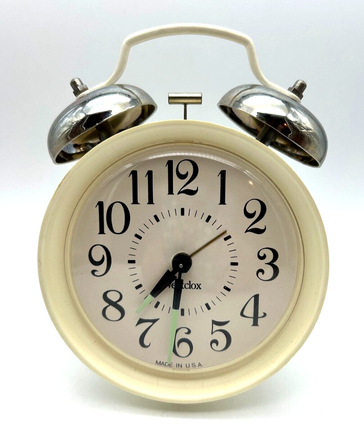 Vintage Key Wound WESTCLOX Twin Bell Alarm Clock - Luminous Hands ~ Made in USA