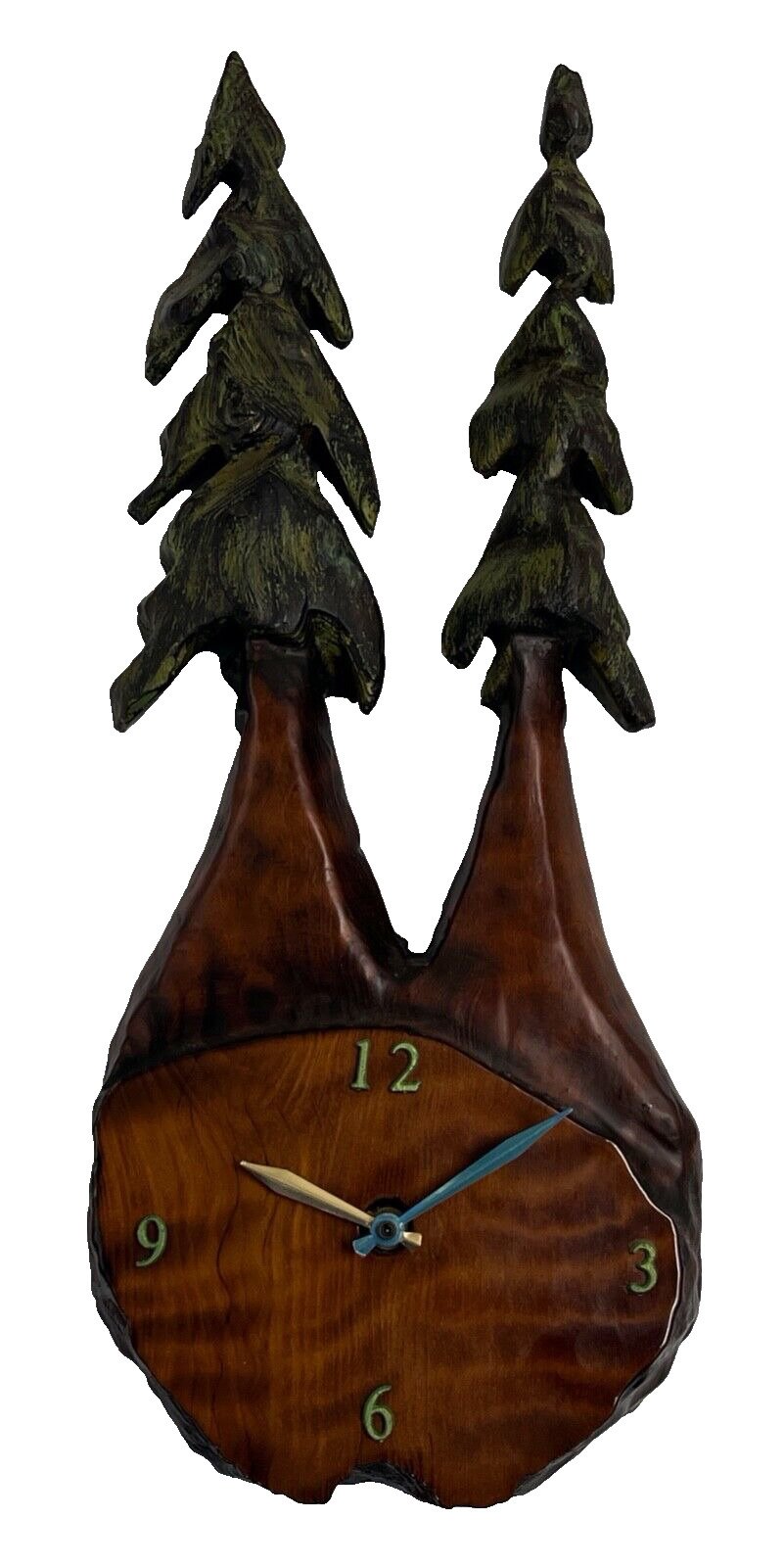 Vintage Lacquered Wood Slab Tree Clock Wall Hanging Cabin Decor 19" Tall