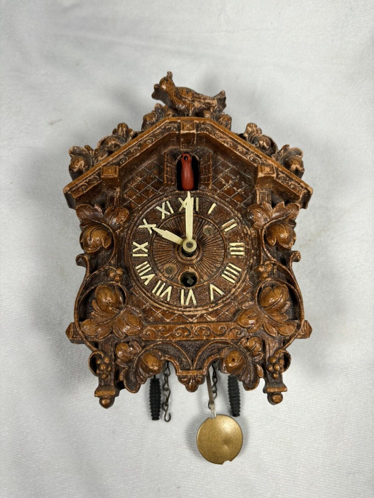 Vintage Lux MFG Co Miniature Cuckoo Clock Ornate Waterbury Conn 7” Untested