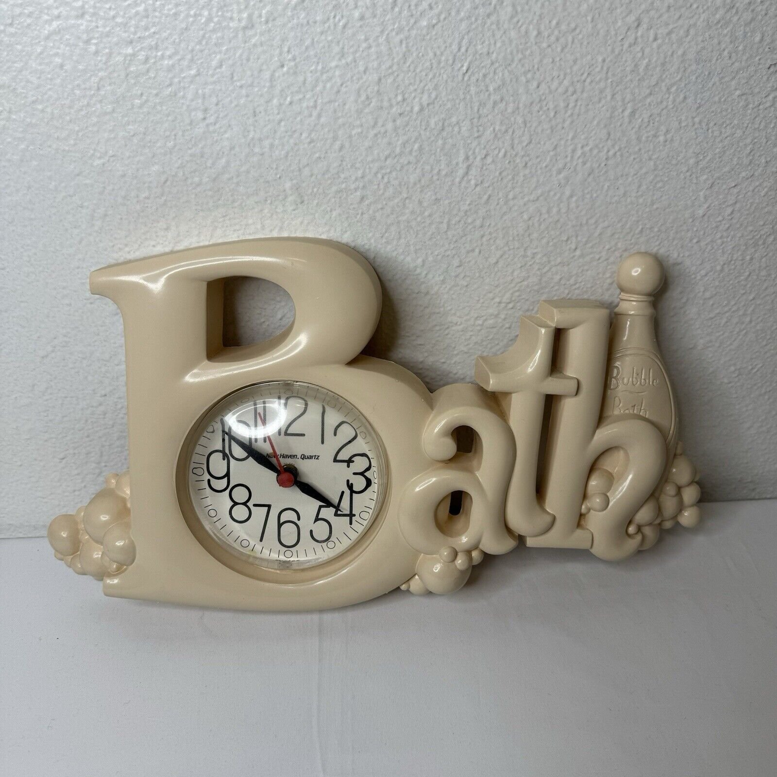 Vintage New Haven Quartz Bath Cream Wall Clock by Burwood Products Hanging