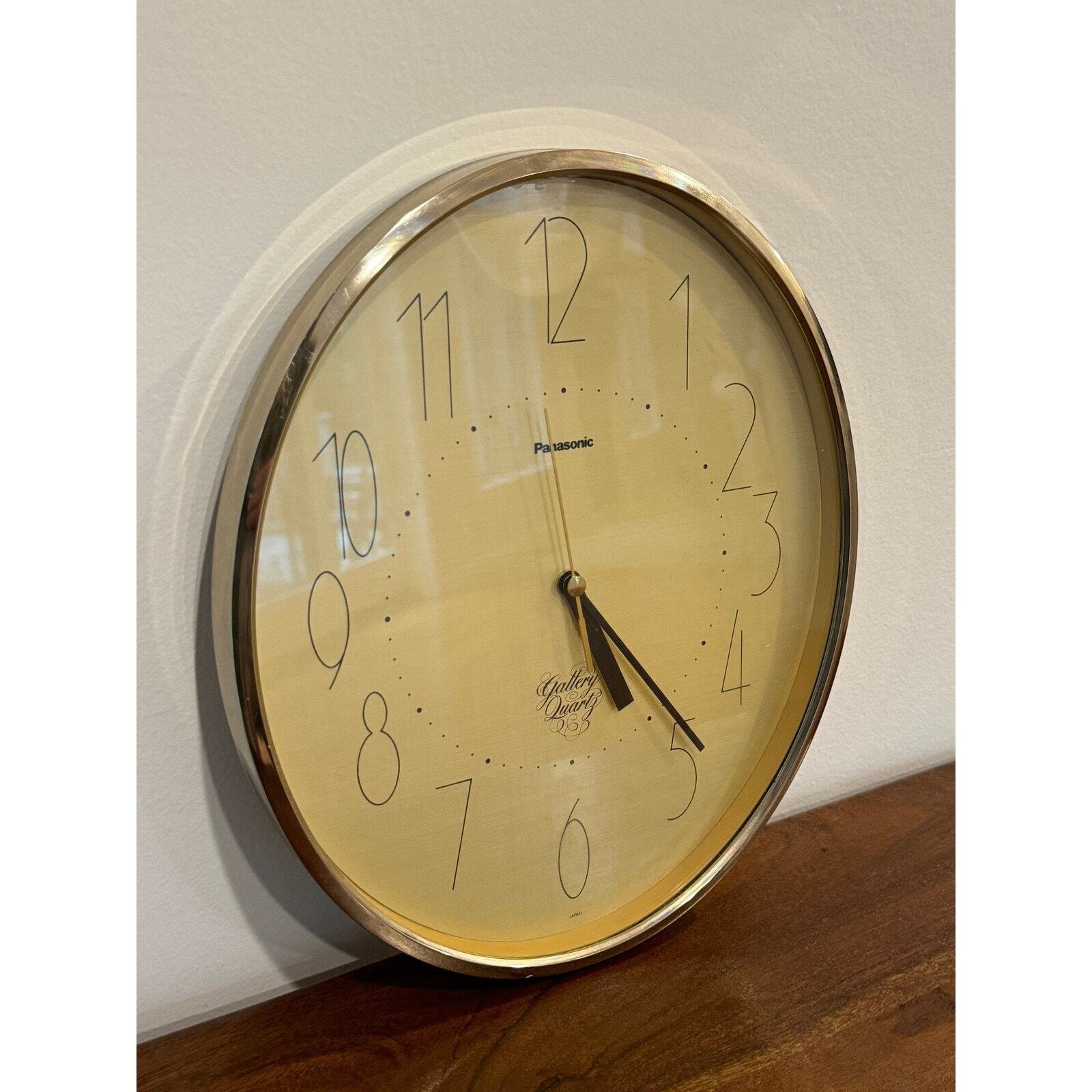 Vintage Panasonic Brass Gold Oval Wall Clock MCM Mid Century Modern - Working
