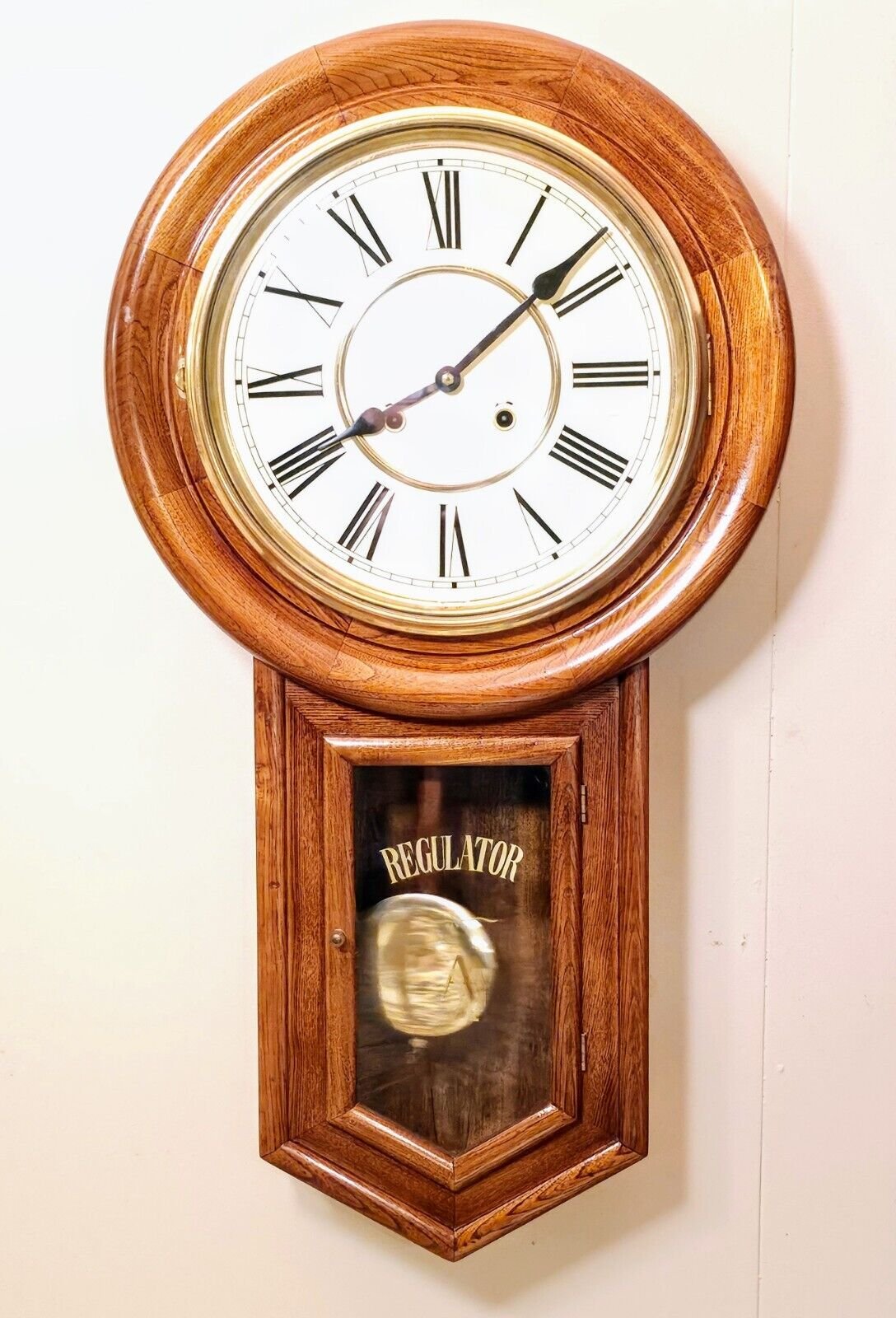 Vintage Regulator Oval Wall Clock Made In Korea With Pendulum With Key