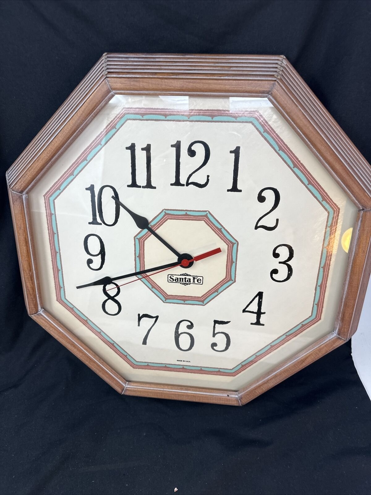 Vintage Santa Fe Aztec Style Quartz Wall Clock Wood Octagon Frame 18 In.