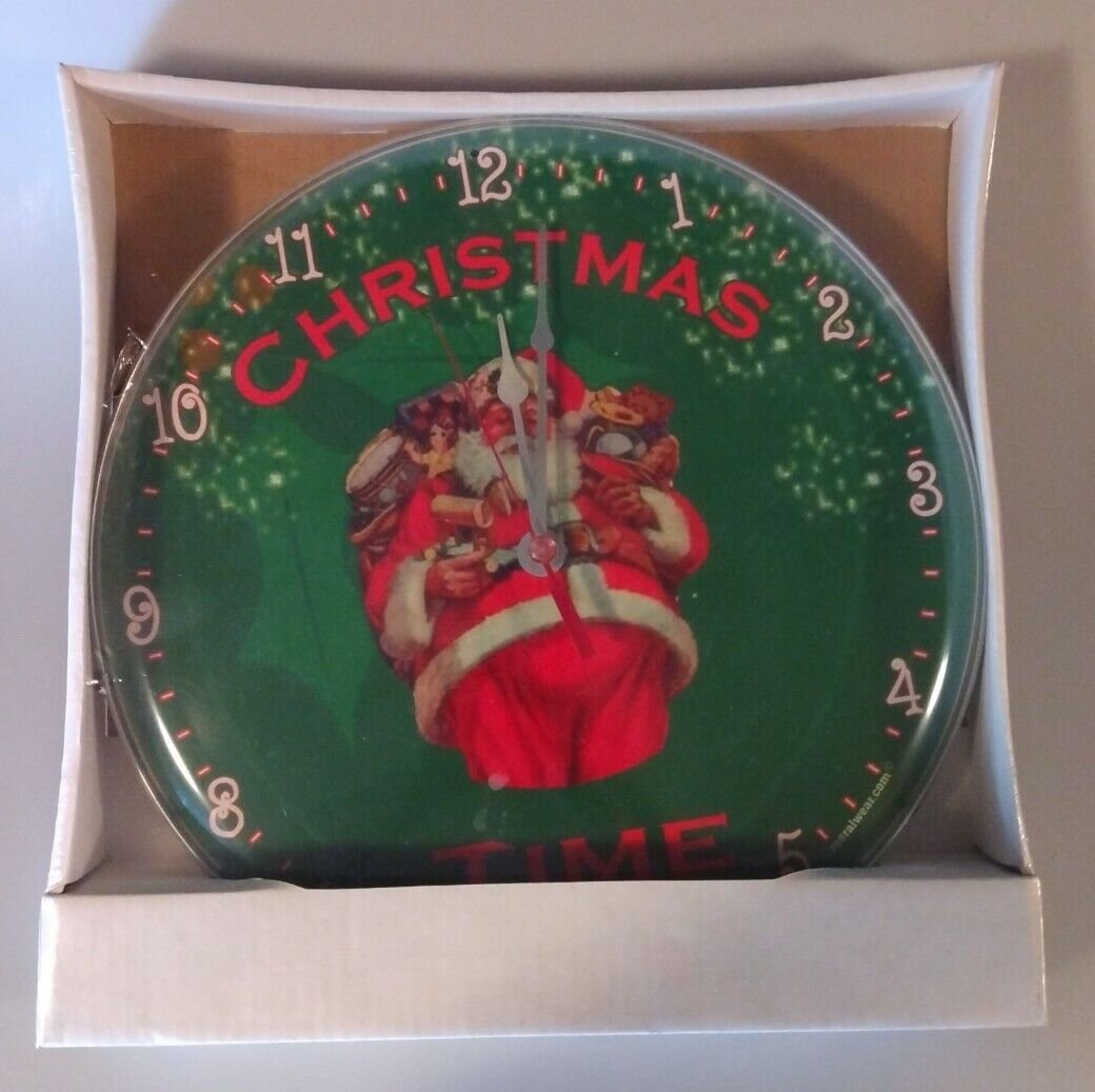 Vintage SANTA w/Presents Christmas Time 13" Diameter Wall Clock ~ NEW SEALED