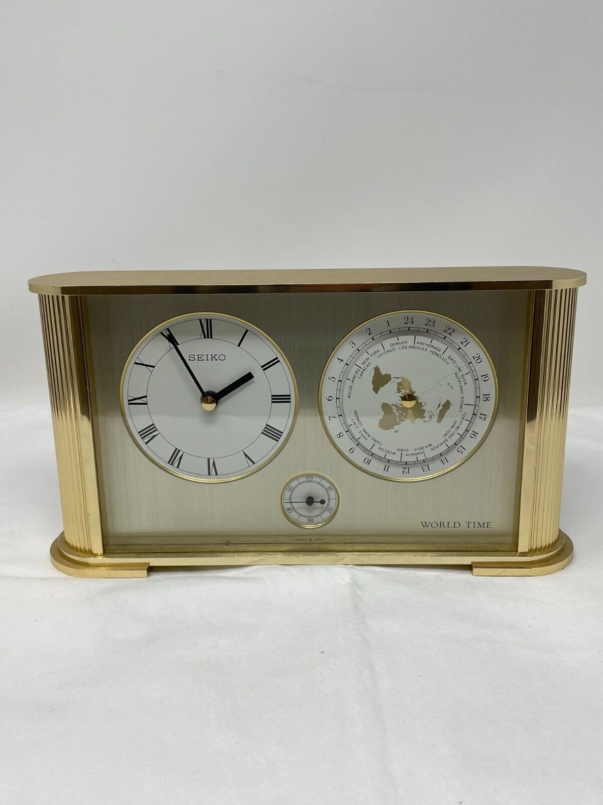 VINTAGE SEIKO JAPAN QUARTZ WORLD TIME BRASS DESK CLOCK QQZ276G RARE