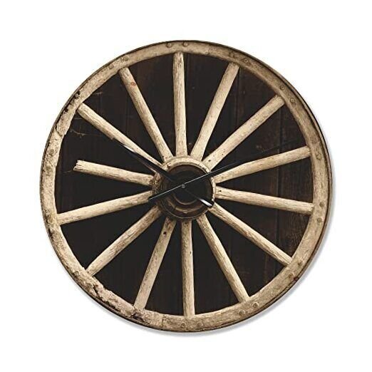 'Vintage Sepia Country Wagon Wheel Clock' Farmhouse Wood Wall 23x23 Grey/Black