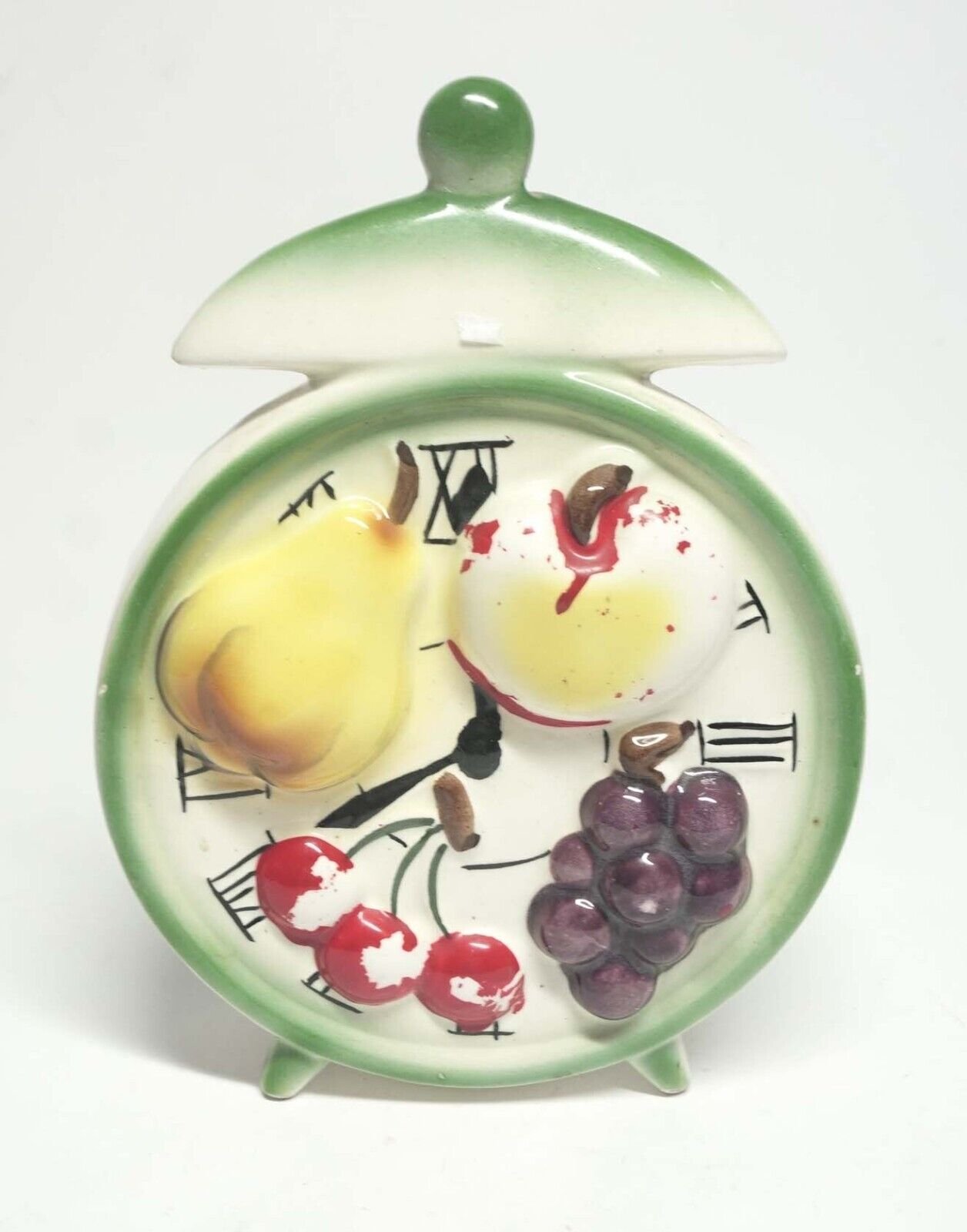 Vintage Sonsco Japan Fruit Clock Wall Pocket- Some Loss of Red- Kitchen Kitsch
