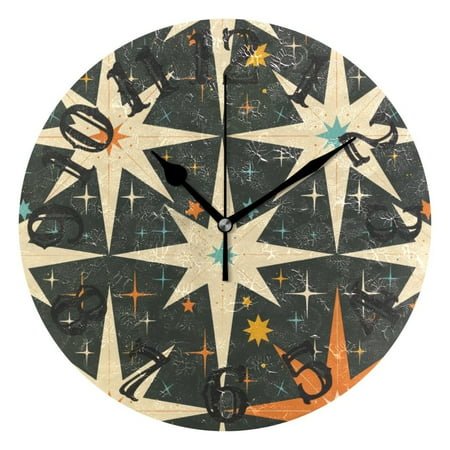 Vintage Stars Wall Clock 10 inch Non-Ticking Easy to Read Decorative Clocks for Home Bedroom Living Room