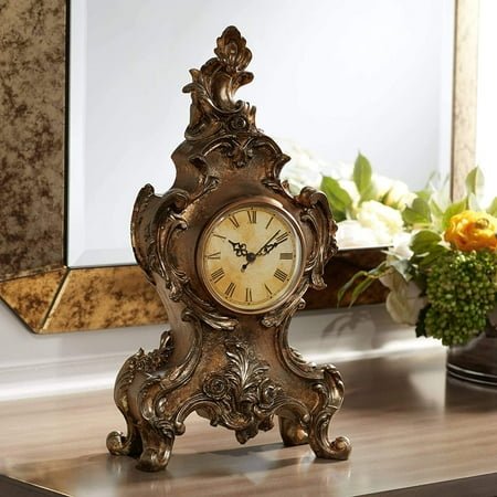 Vintage Style Table Clock in Taryn Design - 16 1/4 High Brass Decor - Desk Timepiece for Home & Office