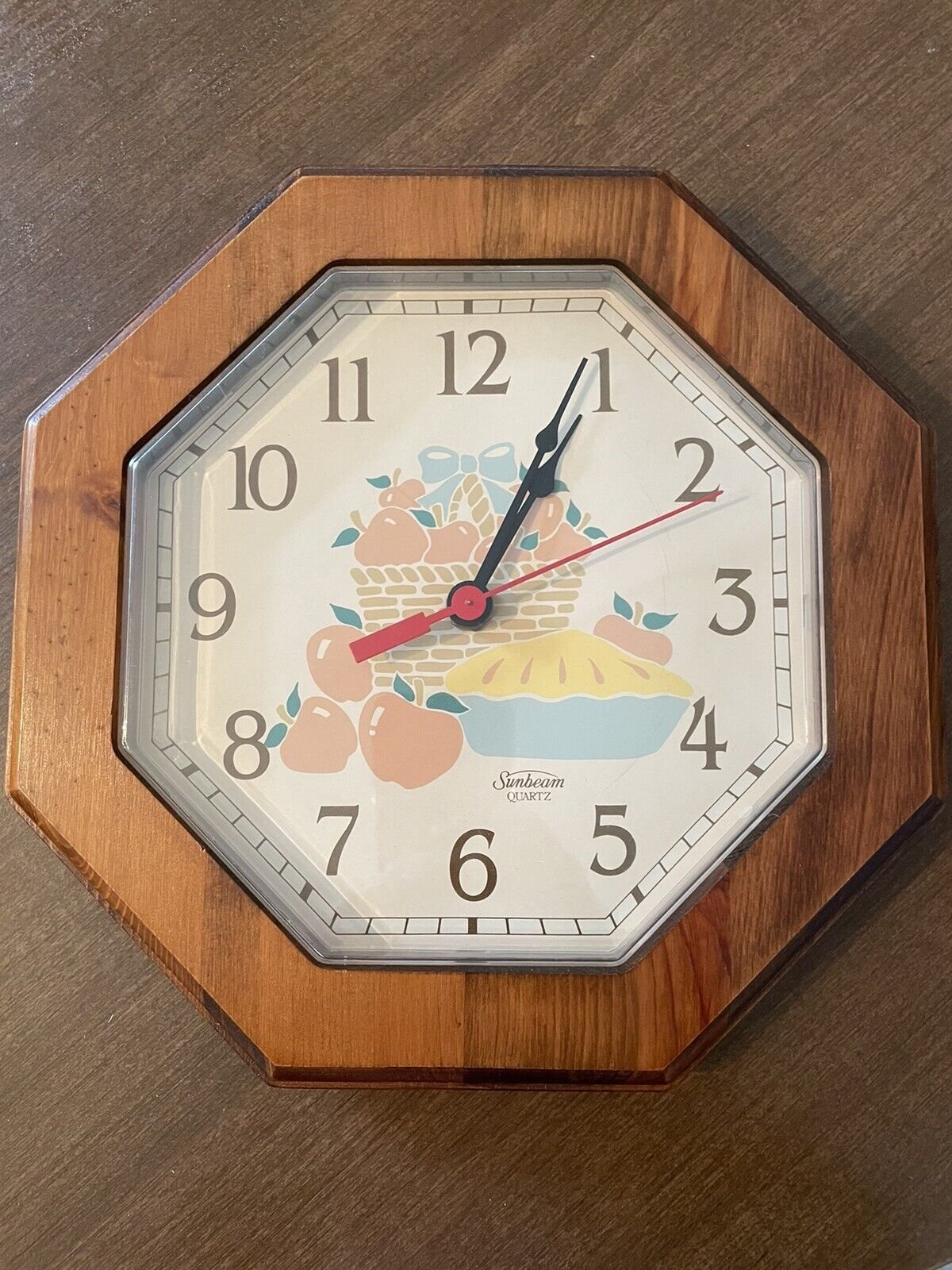 Vintage Sunbeam Quartz Wood Frame Fruit Theme Face Wall Clock Tested Works