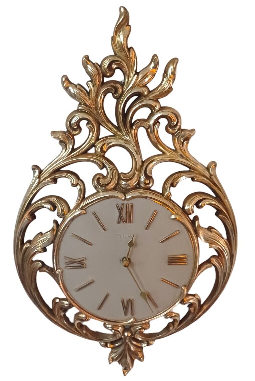 Vintage SYROCO Working Teardrop Wall Clock 24" x 14" Gold Ornate New Movement
