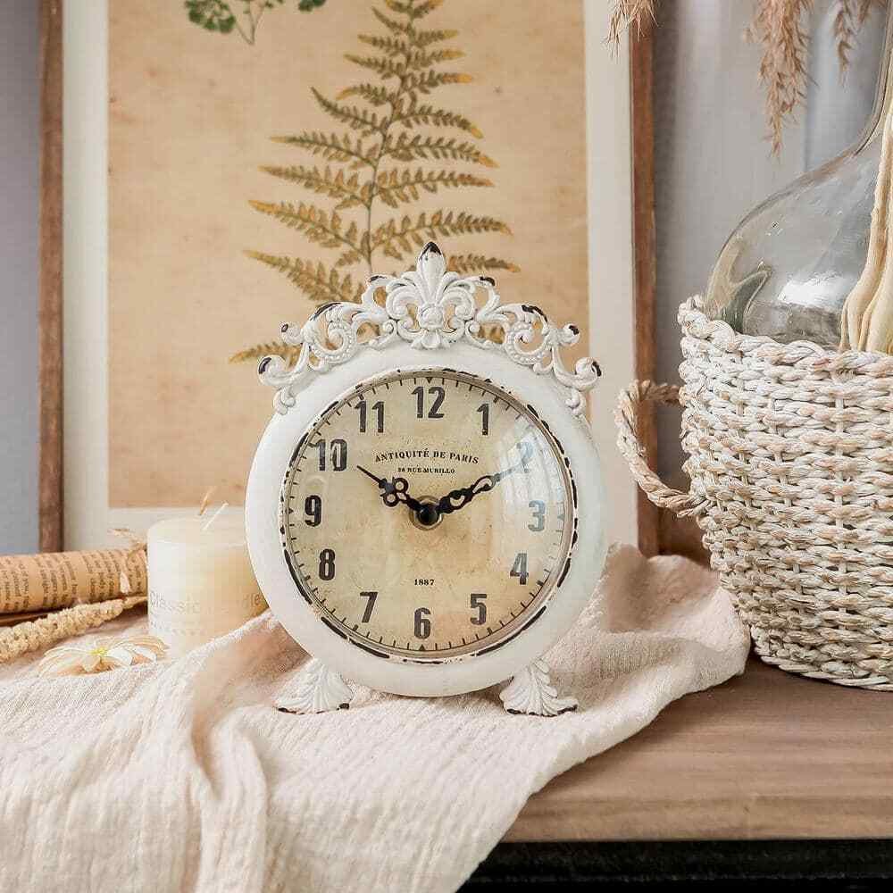 Vintage Table Clock, Decorative Shelf Desk Top Clock Battery Operated Round Fren