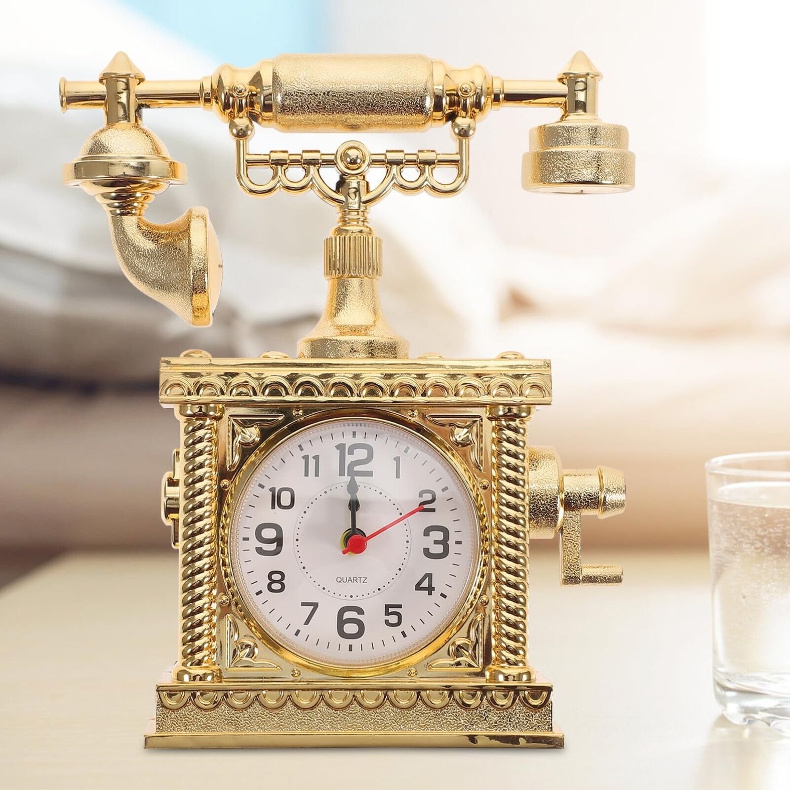 Vintage Telephone Desk ClockEuropean ABS Rotary Phone Toy with Mirror Wall Cl...