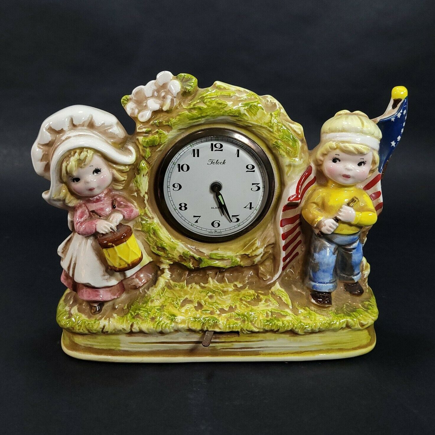 Vintage Telock Colonial Patriotic Stars Stripes Ceramic Alarm Clock Music Box