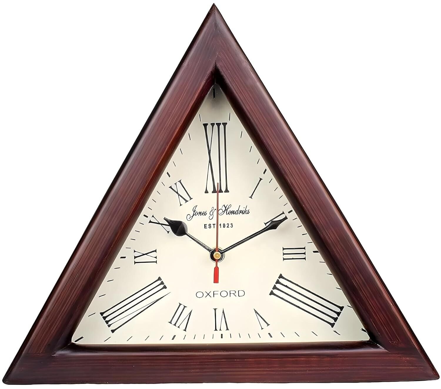 Vintage Triangular Wall Clock with Roman Numerals - Oxford Brand - Rustic Brown