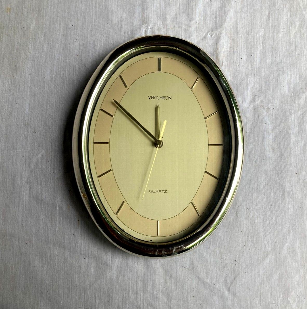 Vintage Verichron Quartz Wall Clock Oval Shape Midcentury - Tested Works
