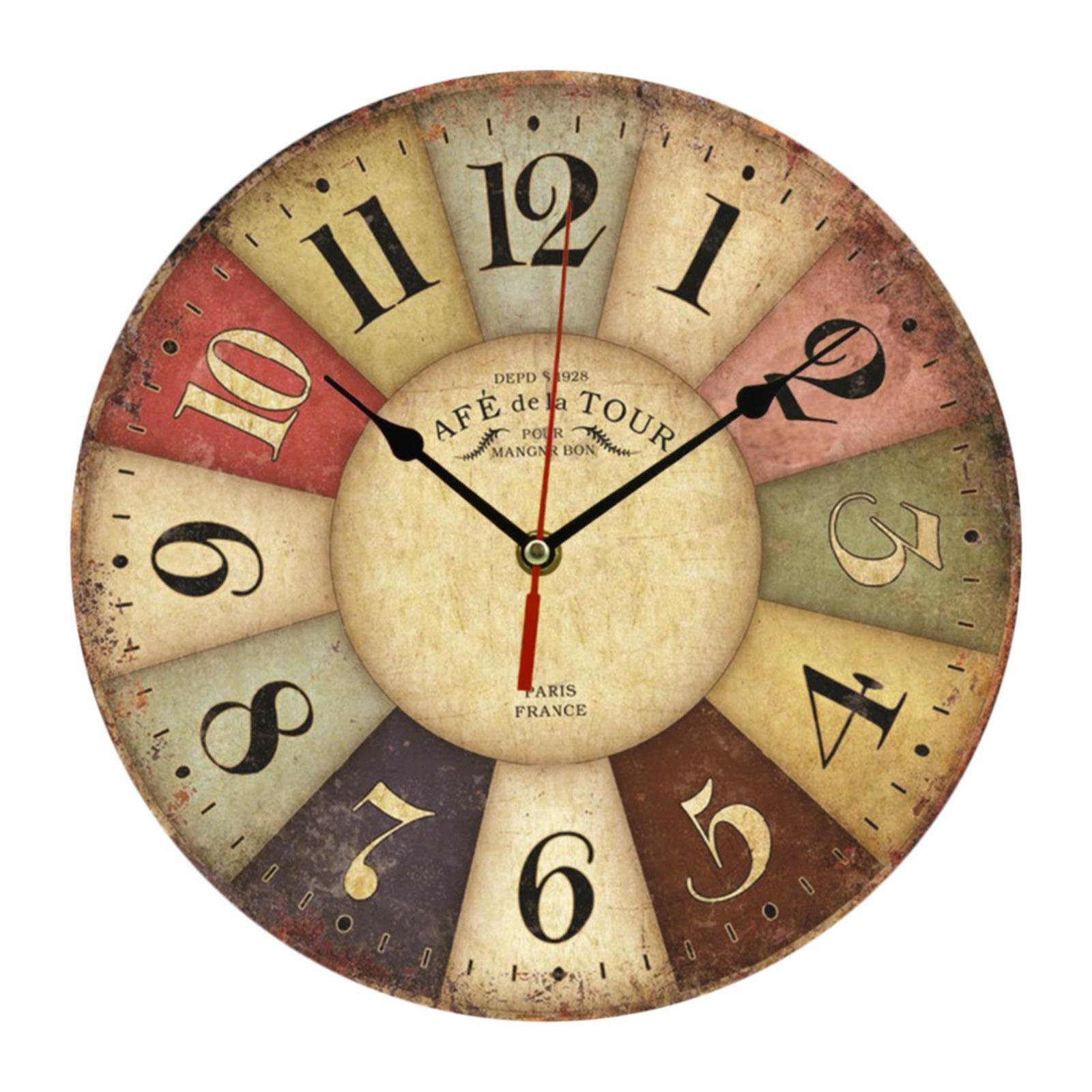 Vintage Wall Clock Shabby Kitchen Wooden 30cm Decor Old Town