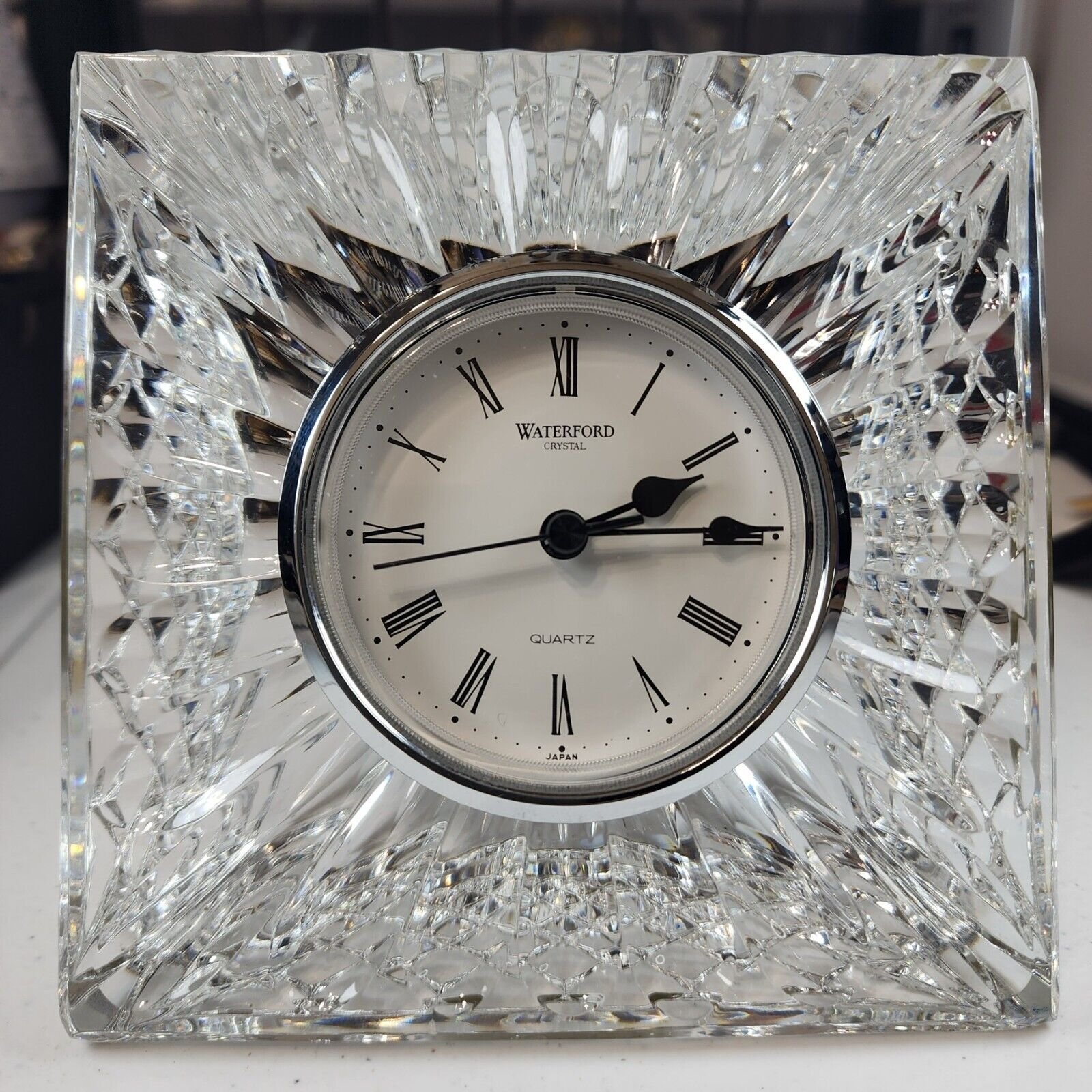 Vintage Waterford Crystal Quartz Clock New Battery! Beveled Edge Desk Table