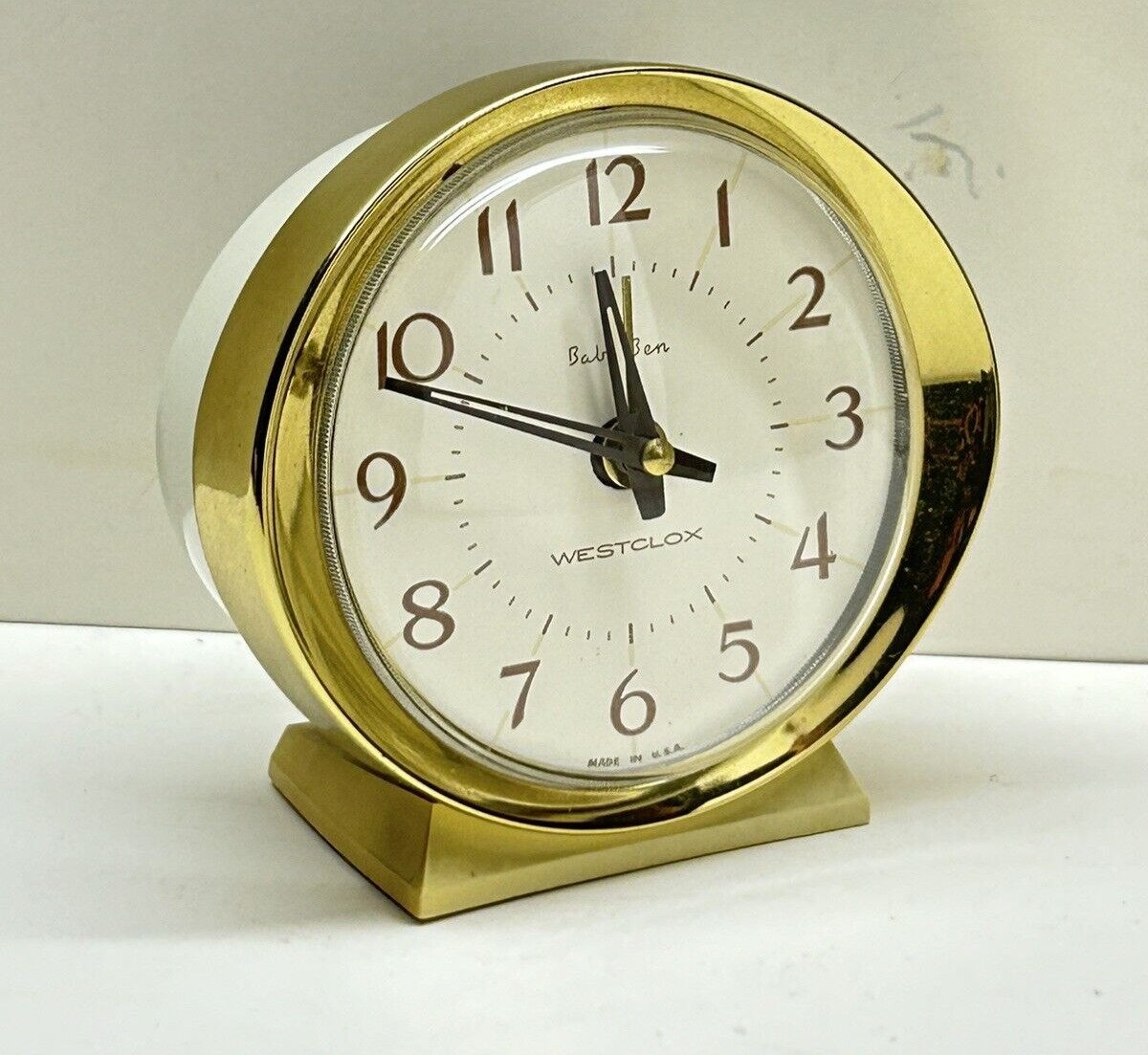 Vintage WESTCLOX Baby Ben 58056 Gold w/Ivory Face Metal Alarm Clock 1960s Works