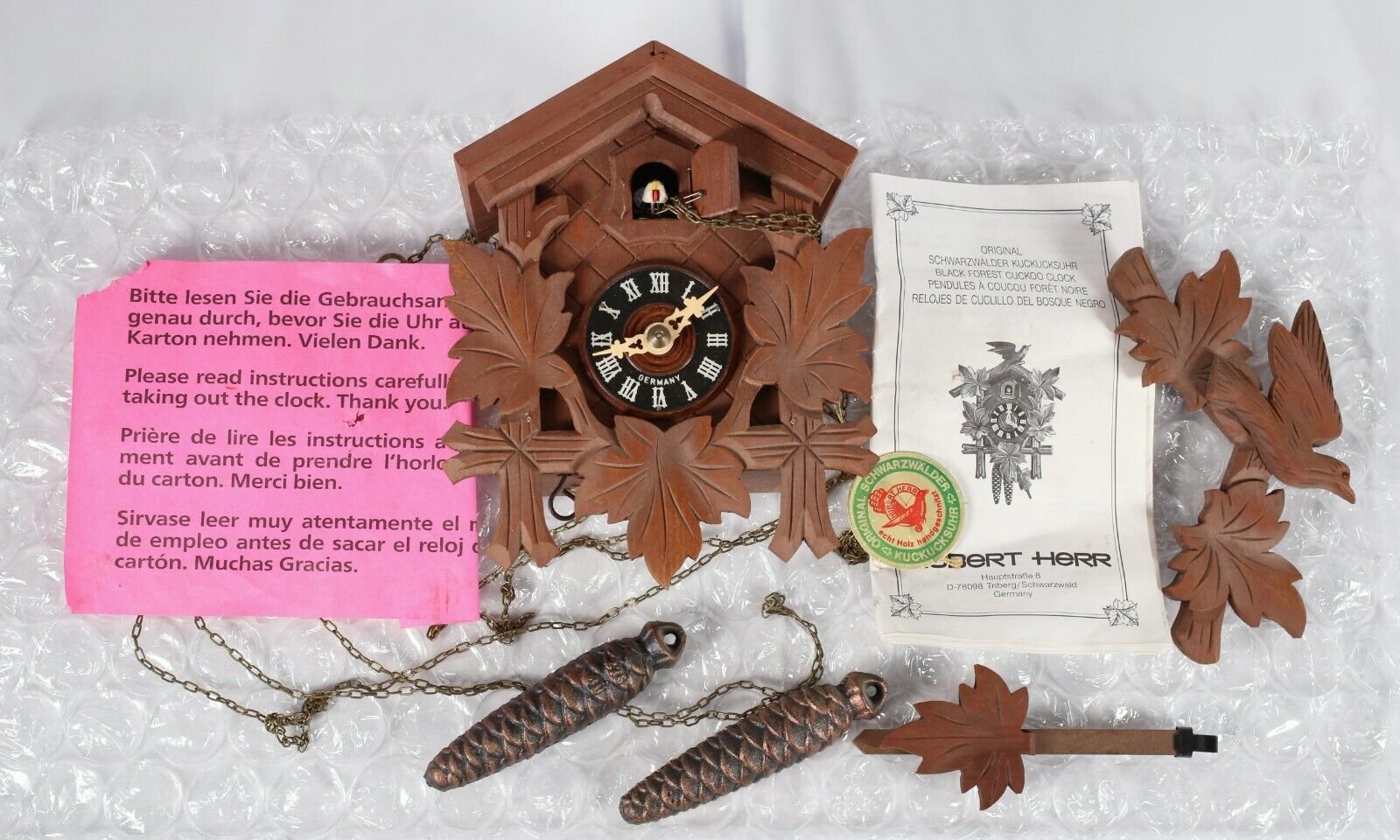 Vintage Wooden German Black Forest Cuckoo Clock- Schwarzwälder Kuckucksuhr