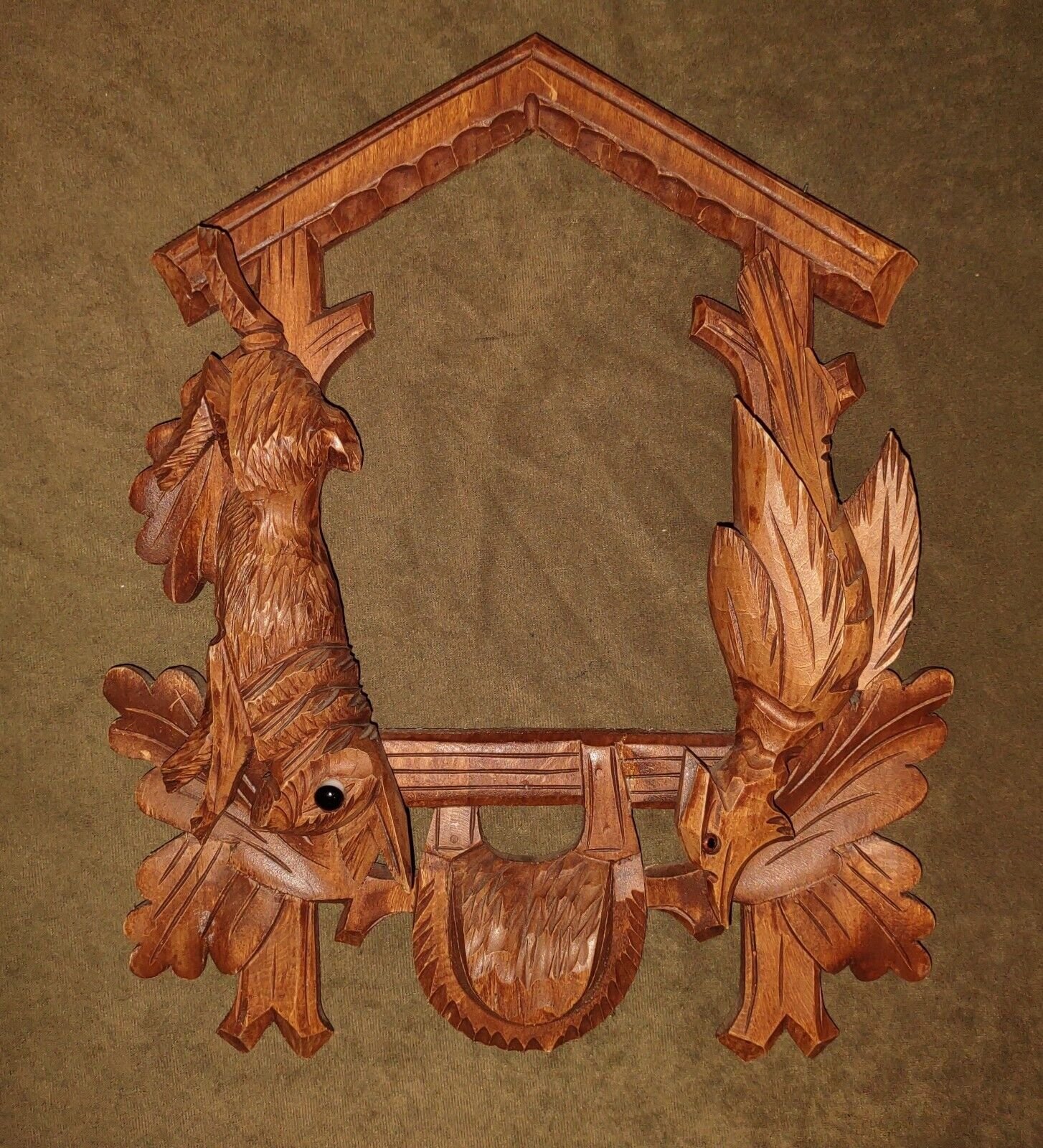 Vintage Wooden German Black Forest Hunter Cuckoo Clock Trim Bird & Hare