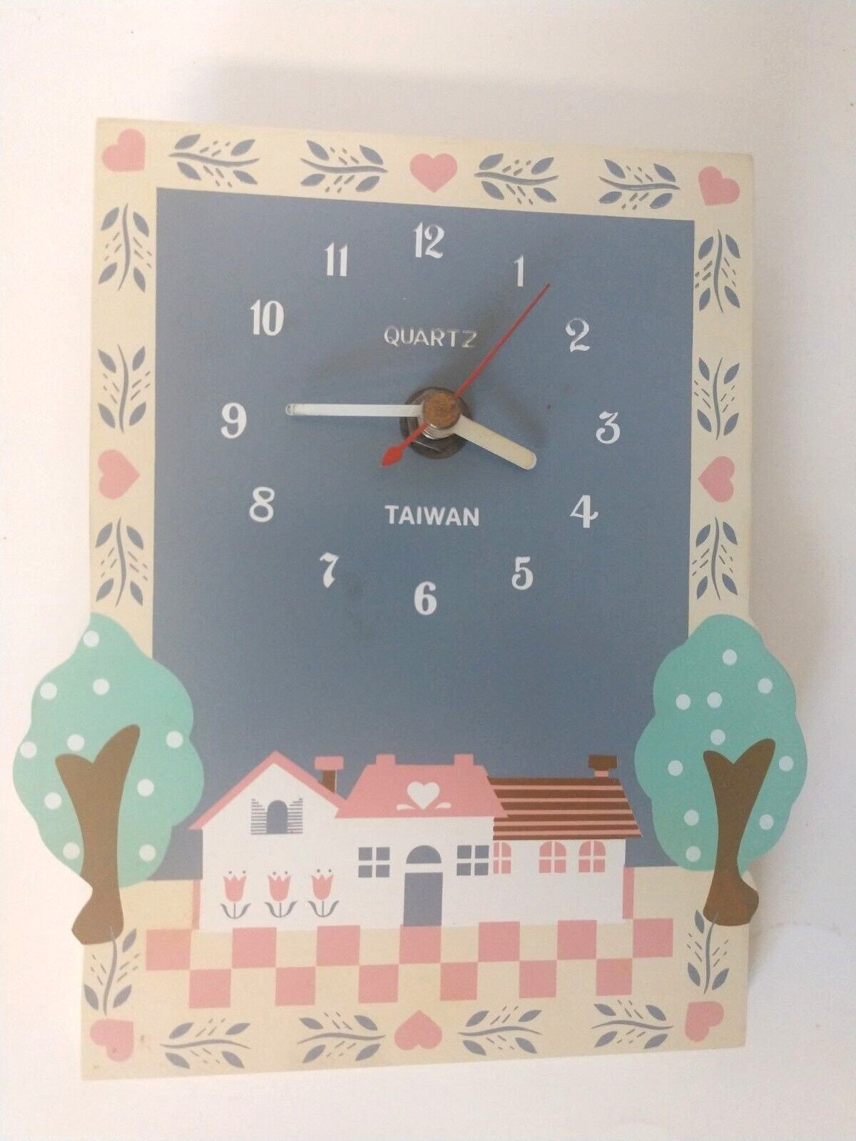 Vintage Wooden Wall Clock Taiwan Gift Shop Souvenir Mid Century Old House Home