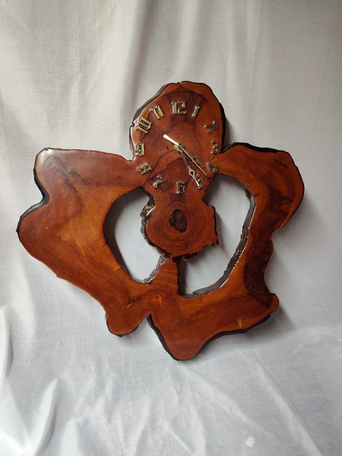 Vintage Wood Tree Slab Wall Clock glazed Rustic 70s Large Retro Wall Art