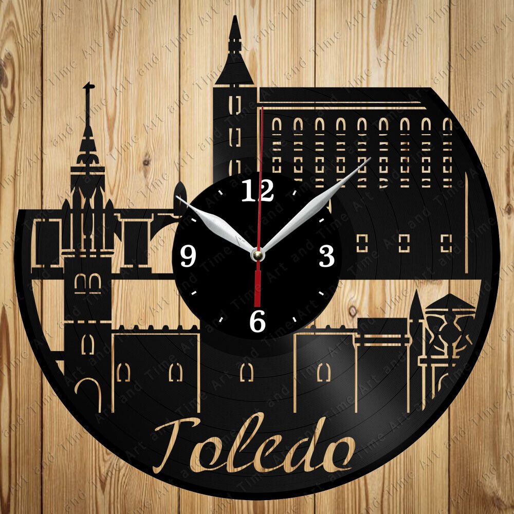 Vinyl Clock Toledo Skyline Vinyl Record Clock Handmade Original Gift 6804