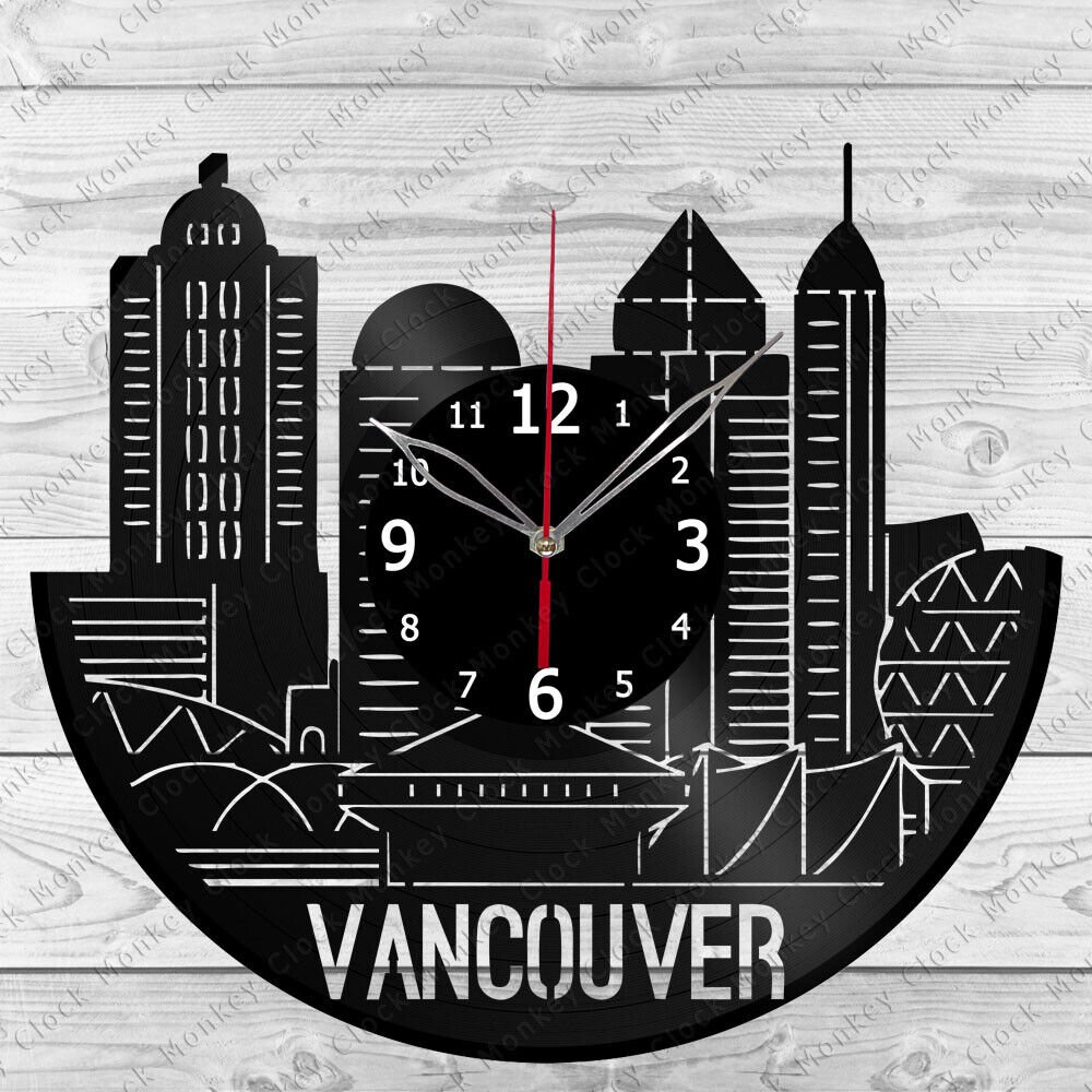 Vinyl Clock Vancouver Skyline Record Wall Clock Home Art Decor Handmade 6838