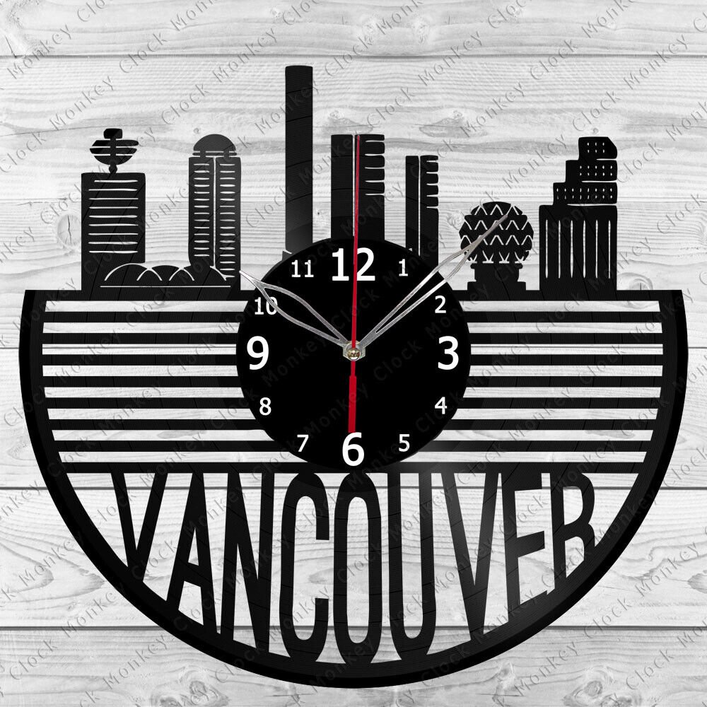 Vinyl Clock Vancouver Skyline Record Wall Clock Home Art Decor Handmade 6839
