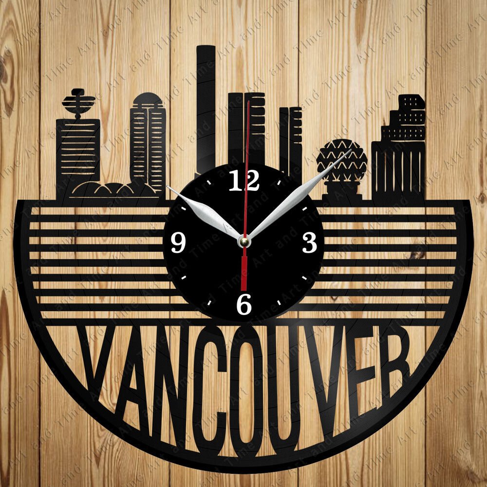 Vinyl Clock Vancouver Skyline Vinyl Record Clock Handmade Original Gift 6839