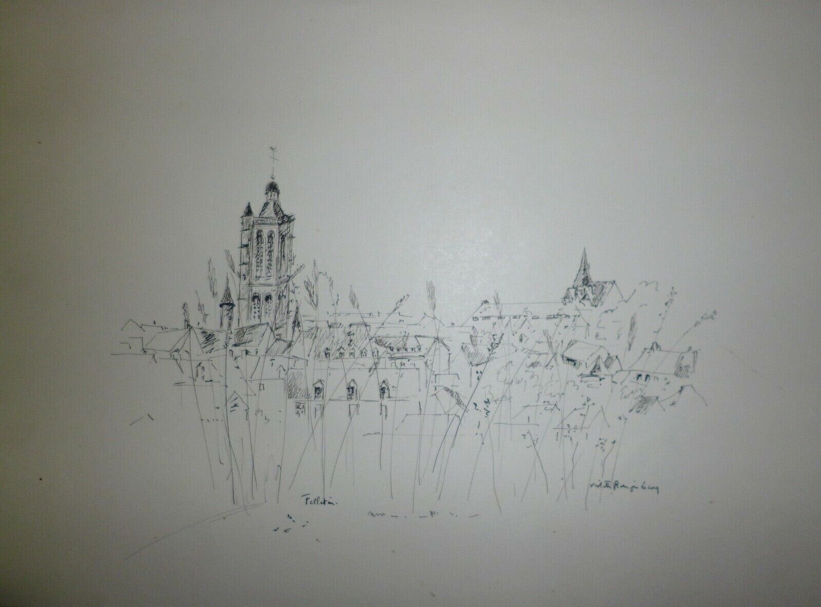 Violette Rougier Lecoq ink drawing on paper signed Rougier-Lecoq SCARCE!