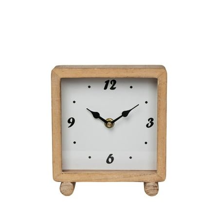 VIP Wood 6.75 in. White Retro Square Table Clock