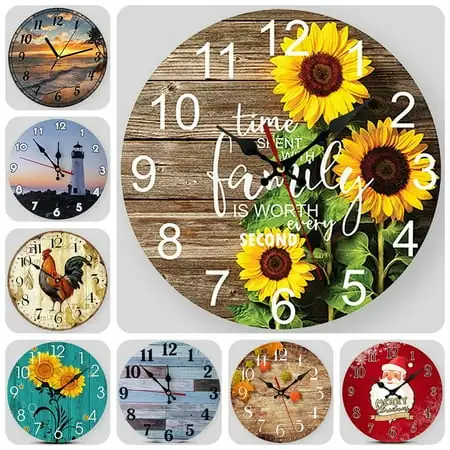 VOCOO Retro Wall Clock, 10 '' Sunset Round Quartz Clocks for Home Kitchen Bedroom photo VOCOO Retro Wall Clock, 10 '' Sunset Round Quartz Clocks for Home Kitchen Bedroom image