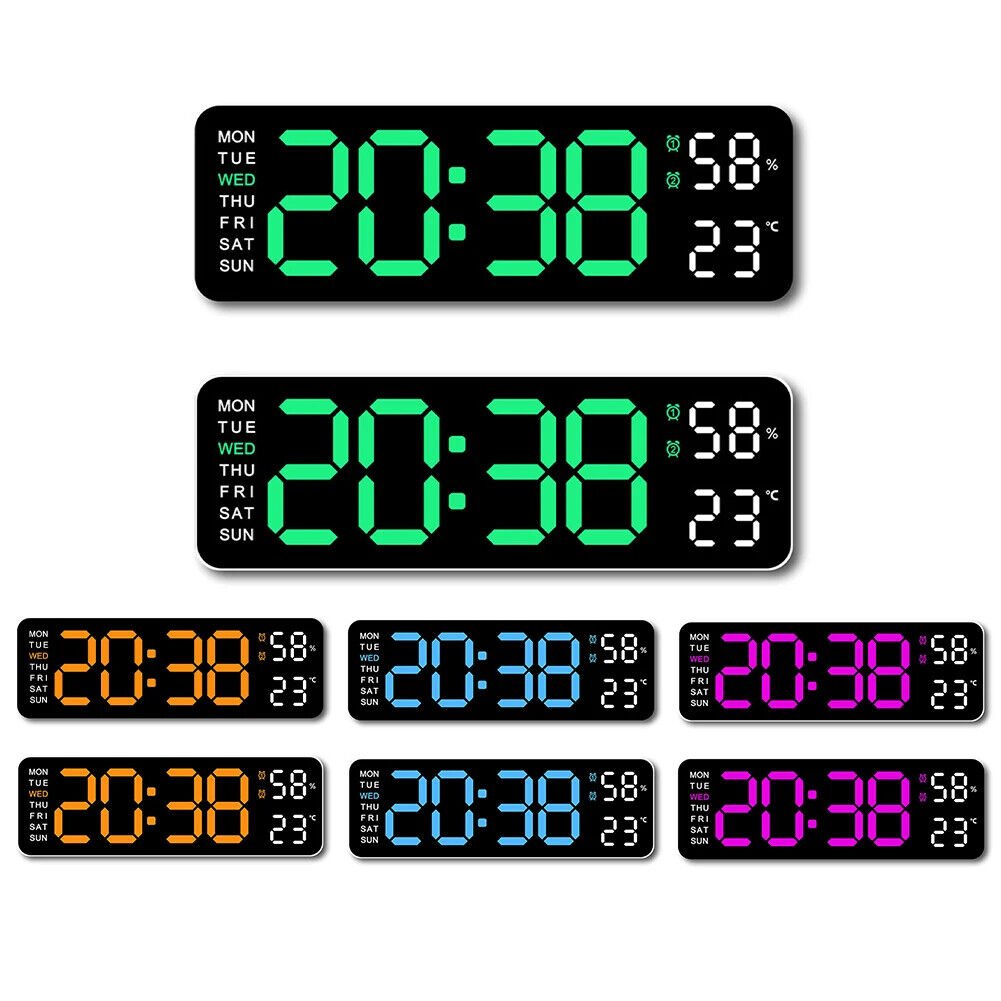 Voice Control Large Digital Wall Clock Temperature Date Week Table Alarm 12/24H