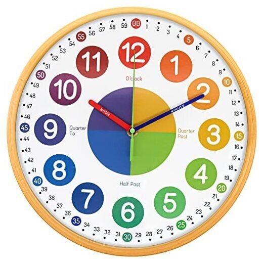 VREAONE Teaching Clock for Kids 12 inch Learning Wall Clock Silent 12 Inch