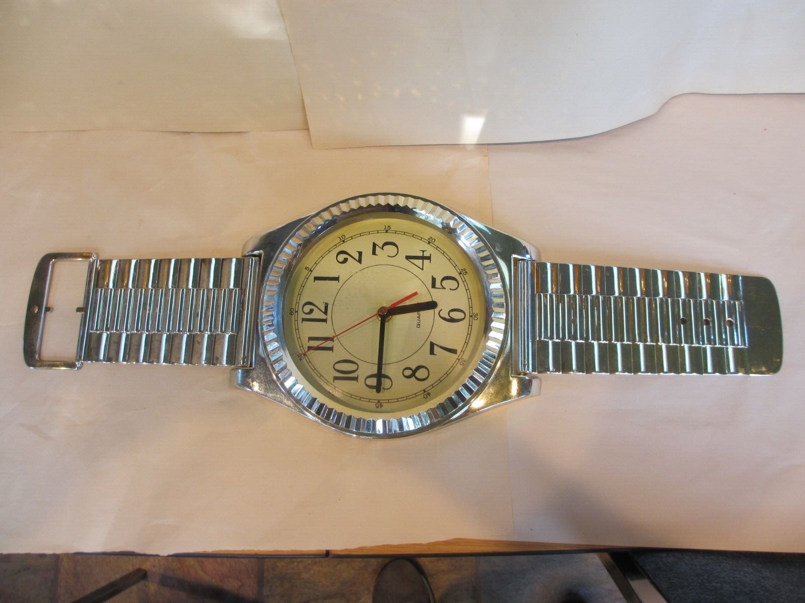 VTG 1980'S WRIST WATCH WALL CLOCK LARGE 26" LONG BLACK+GOLD ACCENTS ROLEX STYLE