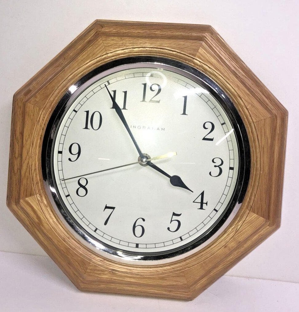VTG Ingraham Wall Clock Light Oak Wood Octagon Wood Clock Ingraham Wall Clock.