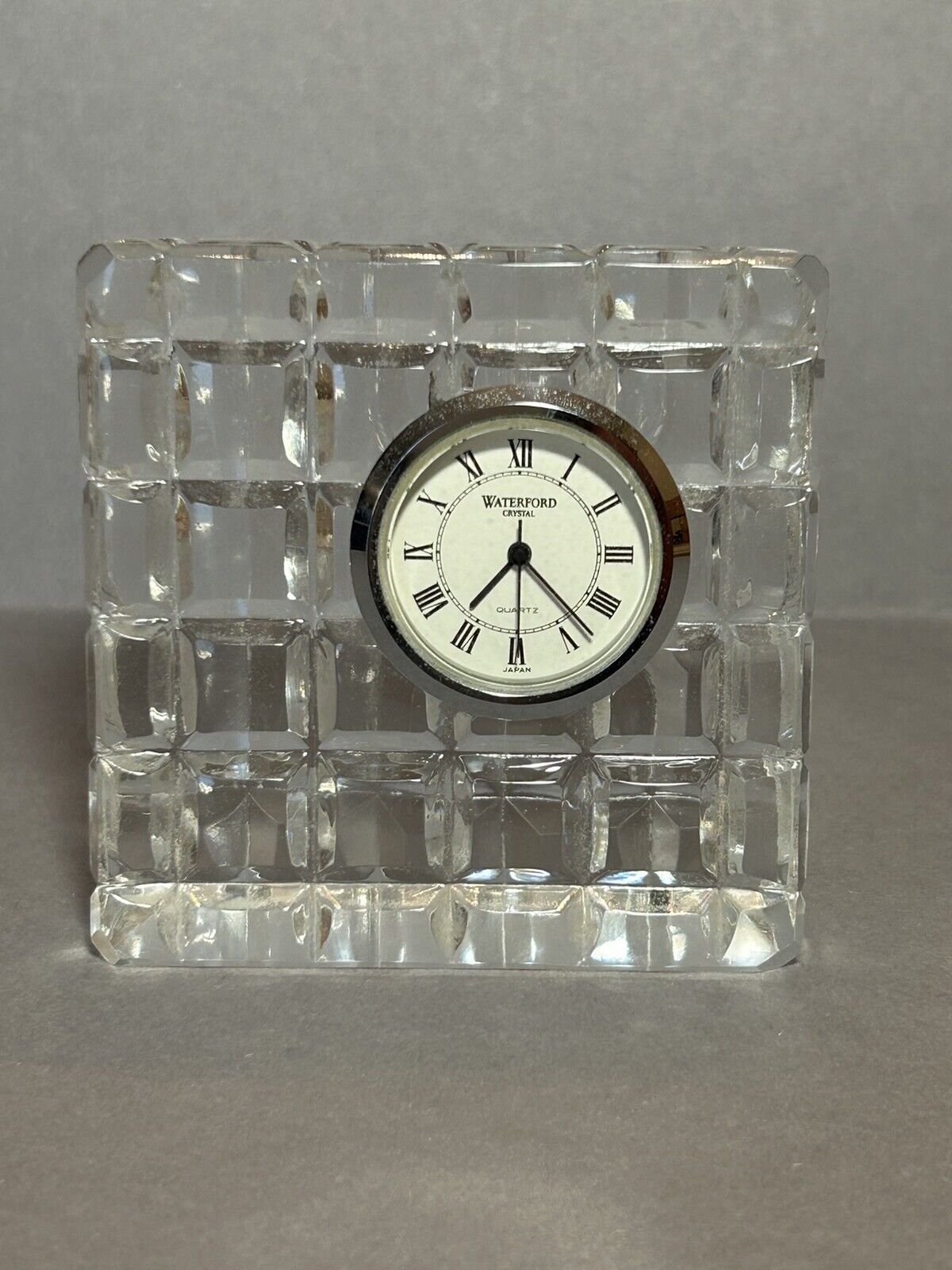 VTG Ireland Waterford Crystal Square 3 1/8" Small Desk Clock White Dial Silent