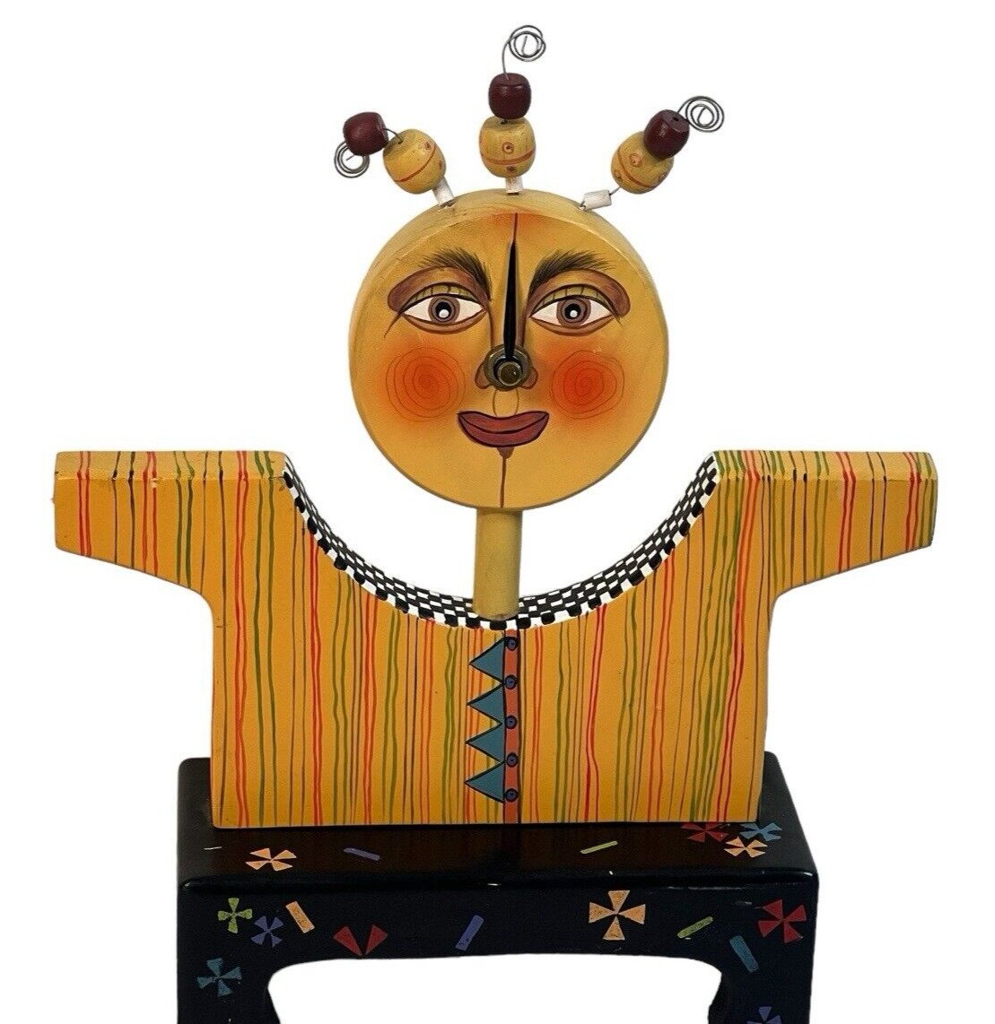 VTG Jeanine A Guncheon By Linden Hand Painted Wooden Table Clock