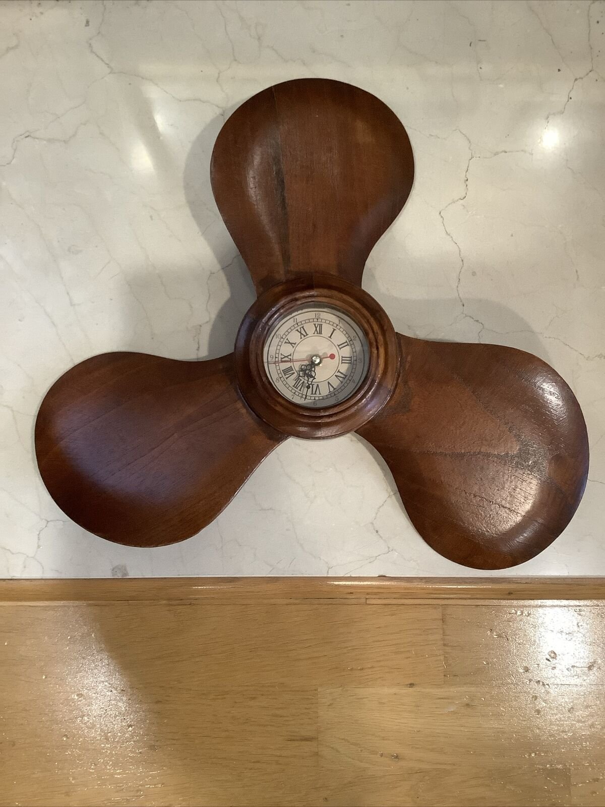 VTG Mid-Century MCM Wood BOAT PROPELLER WALL CLOCK Nautical Marine Ship Decor