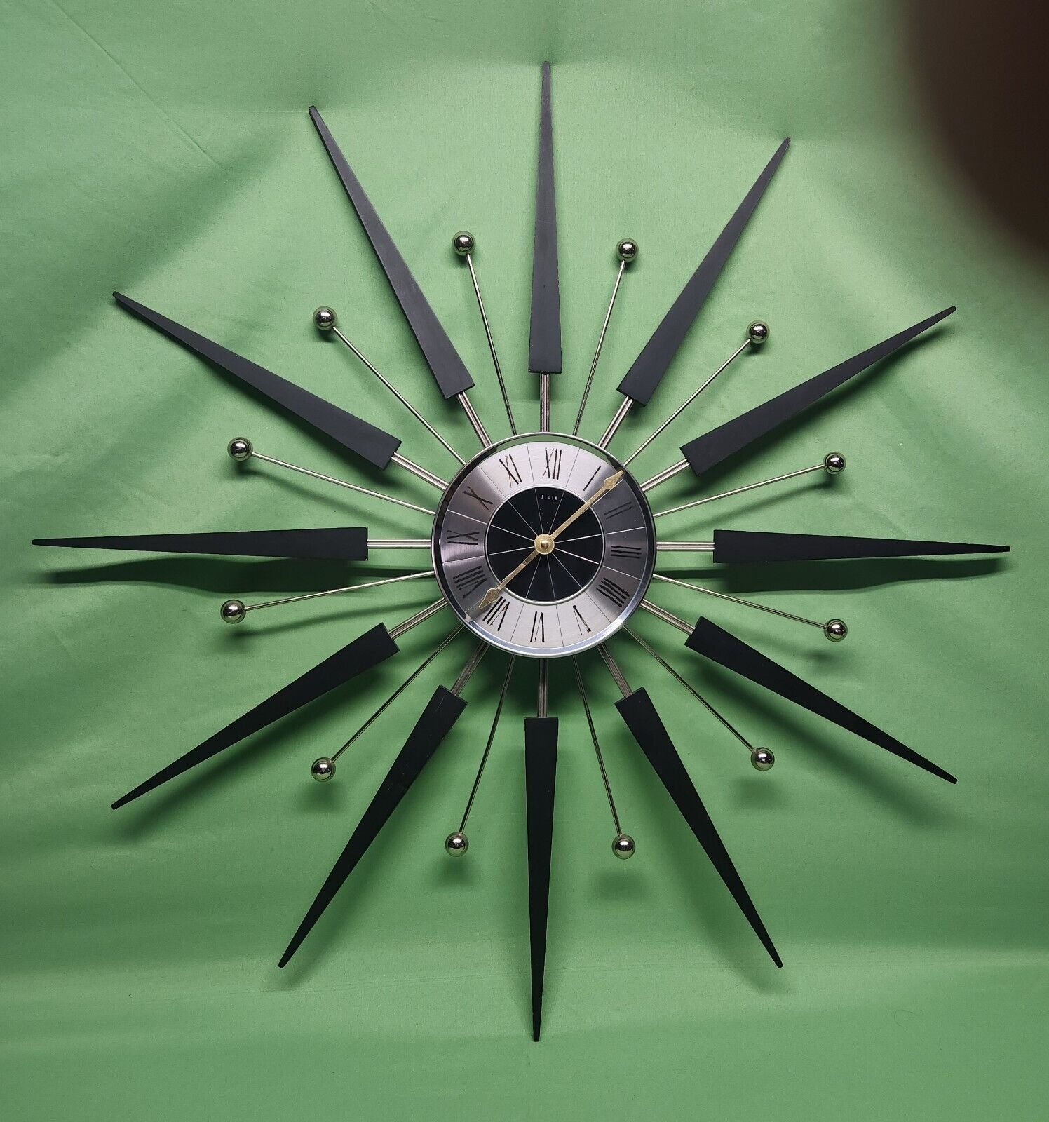 VTG Mid Century Modern Elgin 30.5" Starburst Sunburst Wall Clock Retro 1960's