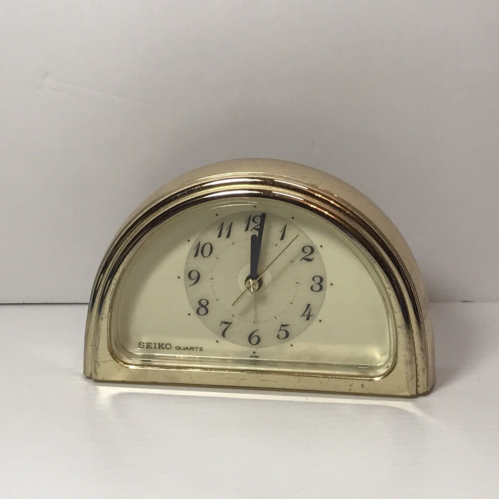 VTG SEIKO Gold Tone Quartz Table Alarm Clock Japan Glow Hands Working