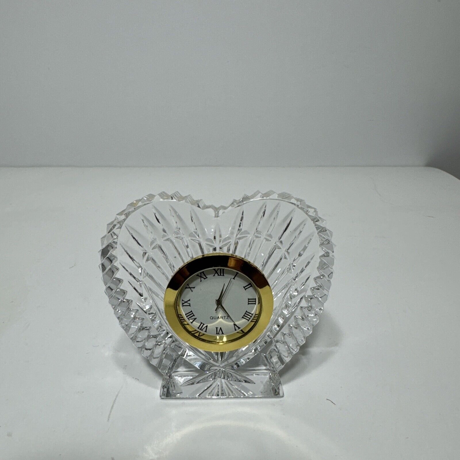 Vtg Waterford Crystal Ireland Heart Shaped Clock Desk Table New Battery