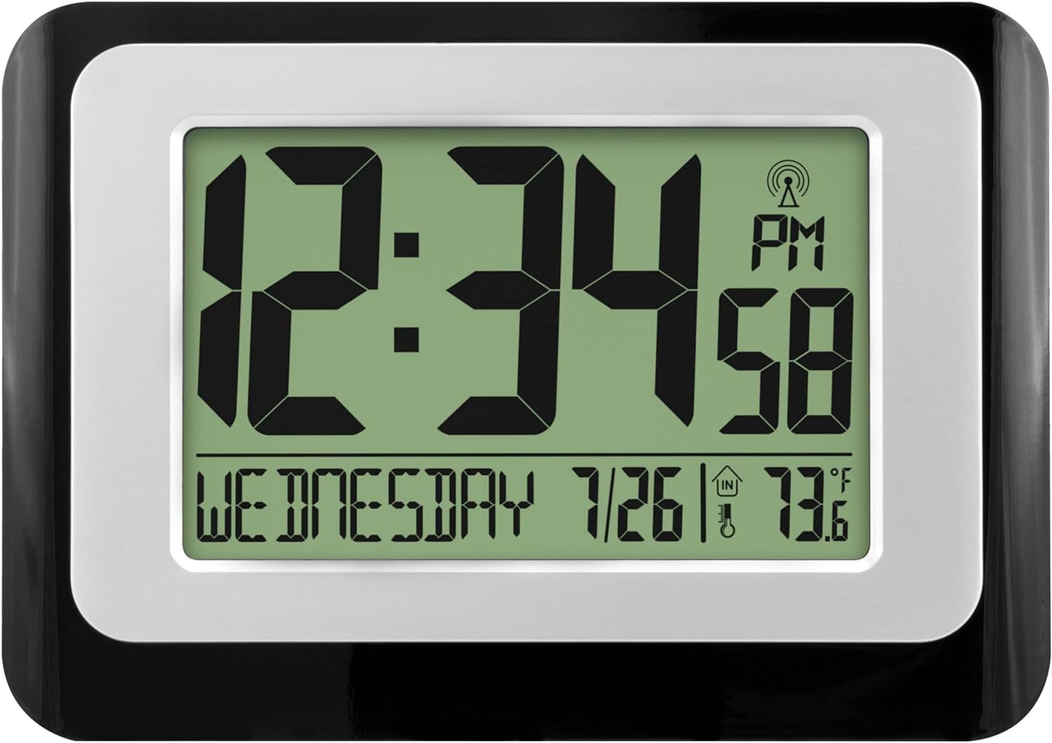 W88631 Digital Atomic Black Wall Clock with Temperature