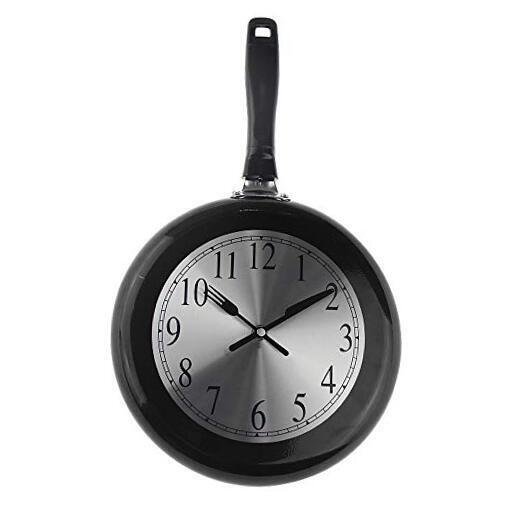 Wall Clock, 10 inch Metal Frying Pan Kitchen Wall Clock Home Decor - Black