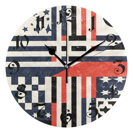 Wall Clock 10 Inch Silent Non-Ticking 8 American Flag Star Abstract Battery Operated Rustic Retro for Living Room Home Kitchen Bathroom
